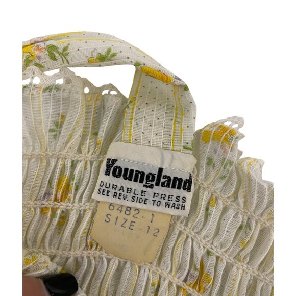 Vintage Youngland Girls Dress Size 12 Yellow Ditsy Floral Smocked Sundress NWT - Picture 5 of 10